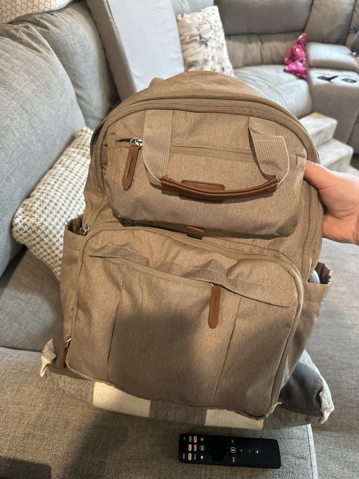mommore Diaper Bag Backpack Travel Baby Bag with Changing Pad for Mom Dad | Insulated Pockets, Luggage & Stroller Straps, Large Maternity Bag for Newborn Baby Essentials, Hospital & Work, Brown customer photo 1