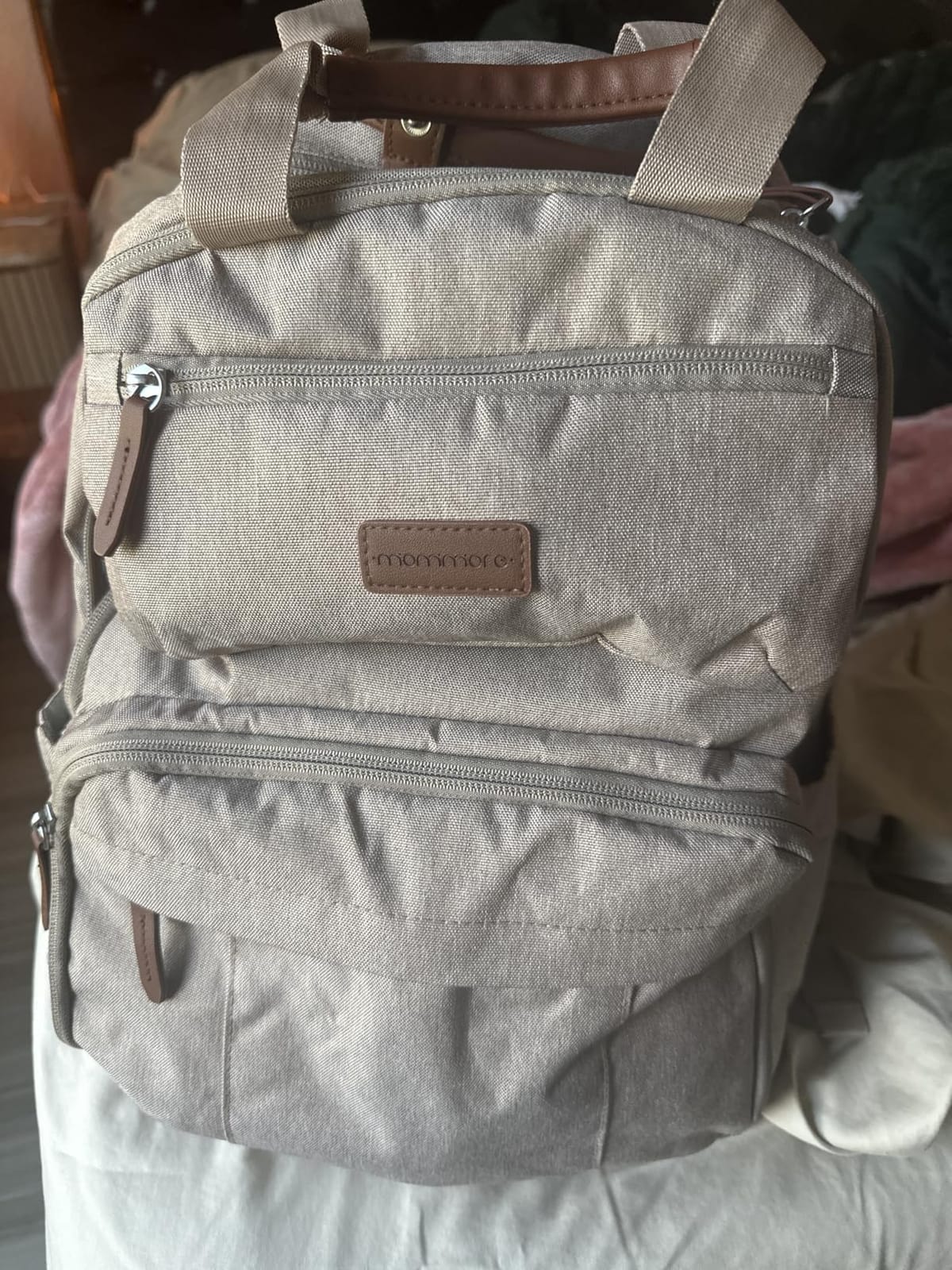 mommore Diaper Bag Backpack Travel Baby Bag with Changing Pad for Mom Dad | Insulated Pockets, Luggage & Stroller Straps, Large Maternity Bag for Newborn Baby Essentials, Hospital & Work, Brown customer photo 2