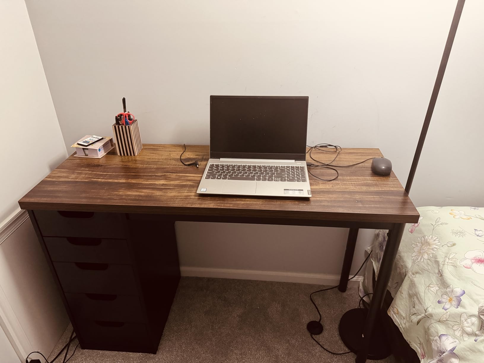 Computer Desk with 5 Drawers, 47 inches Rustic Brown Home Office Desk with Storage, Modern Simple Laptop Desk Study Writing Table for Small Spaces (1, Brown+Black) customer photo 2