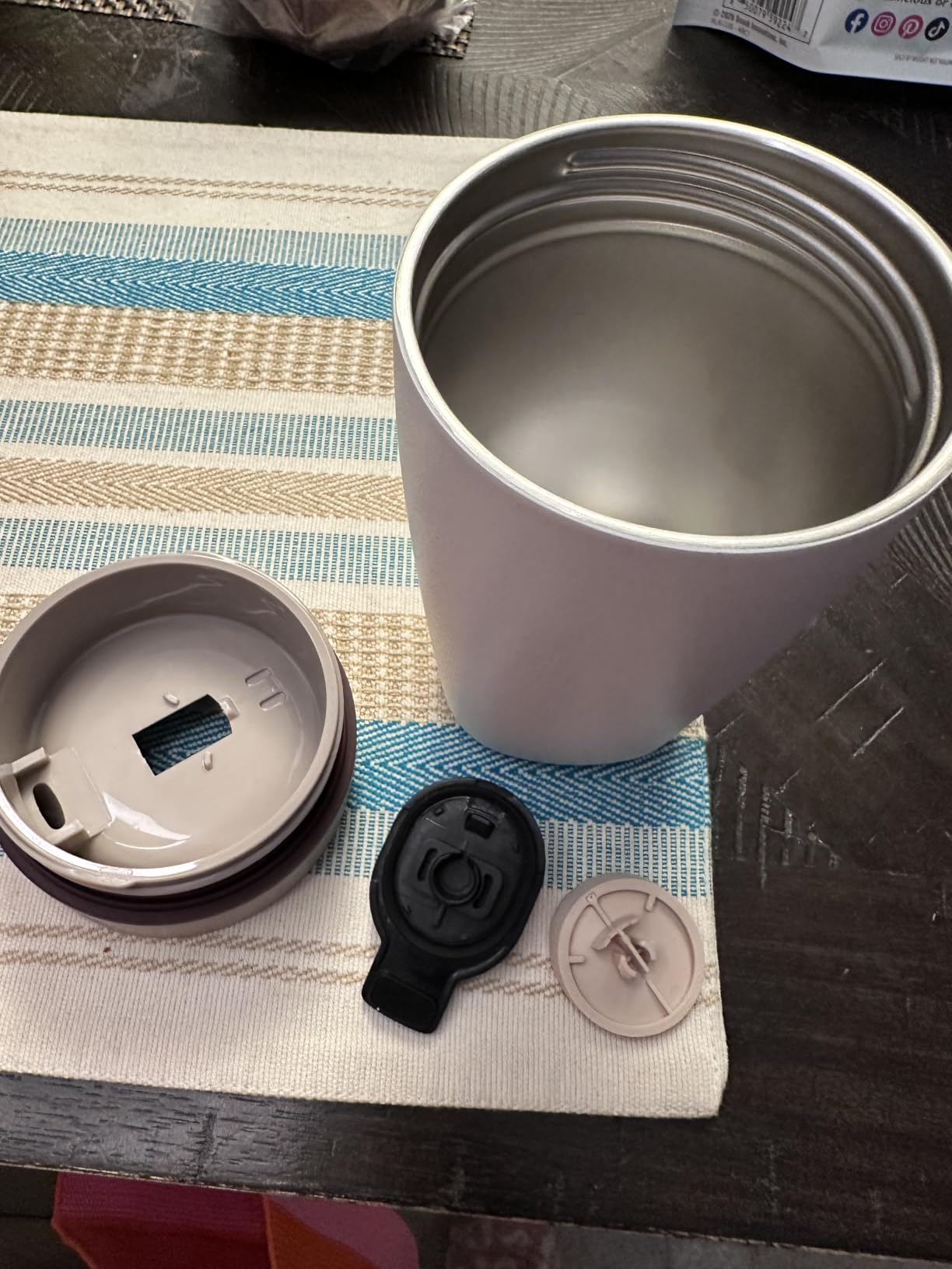 Owala SmoothSip Slider Insulated Stainless Steel Coffee Tumbler, Reusable Iced Coffee Cup, Hot Coffee Travel Mug, BPA Free 20 oz, Grey/Blue (High Dive) customer photo 2