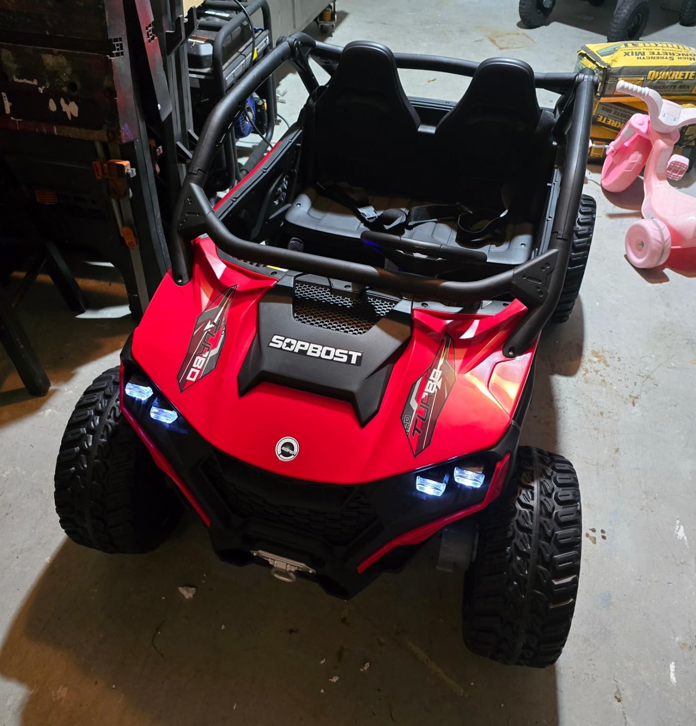 sopbost XL 24V Real 2-Seater Kids UTV 5MPH Ride On Car with 4x200W Motors for Kids 3-8 w/Remote Control, Bluetooth Music, Ignition Start & 4 Spring Suspension, 21.85