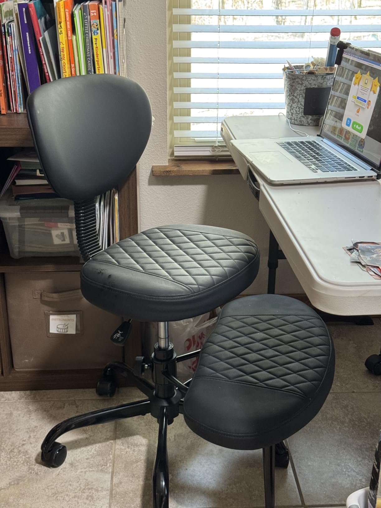 AtHope Ergonomic Cross Legged Office Chair with Wheels - Adjustable Height for Meditation, ADHD Desk & Yoga - Wide Criss Cross Design with Lumbar Support, Kneeling Chair - Black customer photo 1