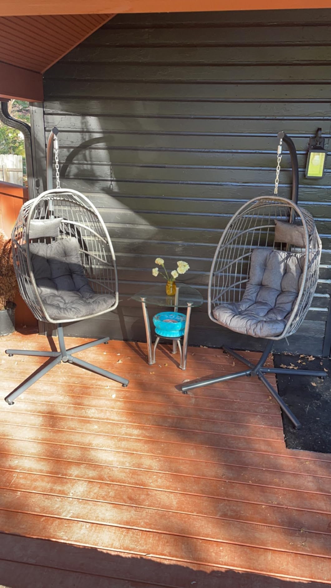 LEYCAY Hanging Egg Chair with Stand, Outdoor Indoor Egg Swing - Dark Grey | Wicker Patio Swinging Chair with Cushion, Comfy Egg Shaped Chair for Bedroom Porch Balcony, Hammock Chairs 350 LBS Capacity customer photo 2