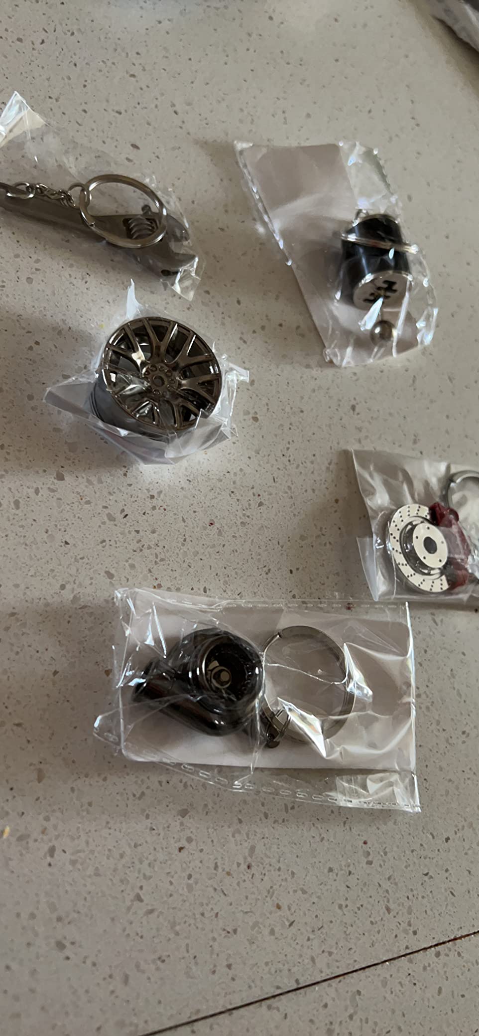 GT//Rotors Five Piece Auto Parts Keychains - Turbo, Six Speed Manual Gearbox Stick Shift, Wheel, Red Brake Rotor, Mini Wrench customer photo 2