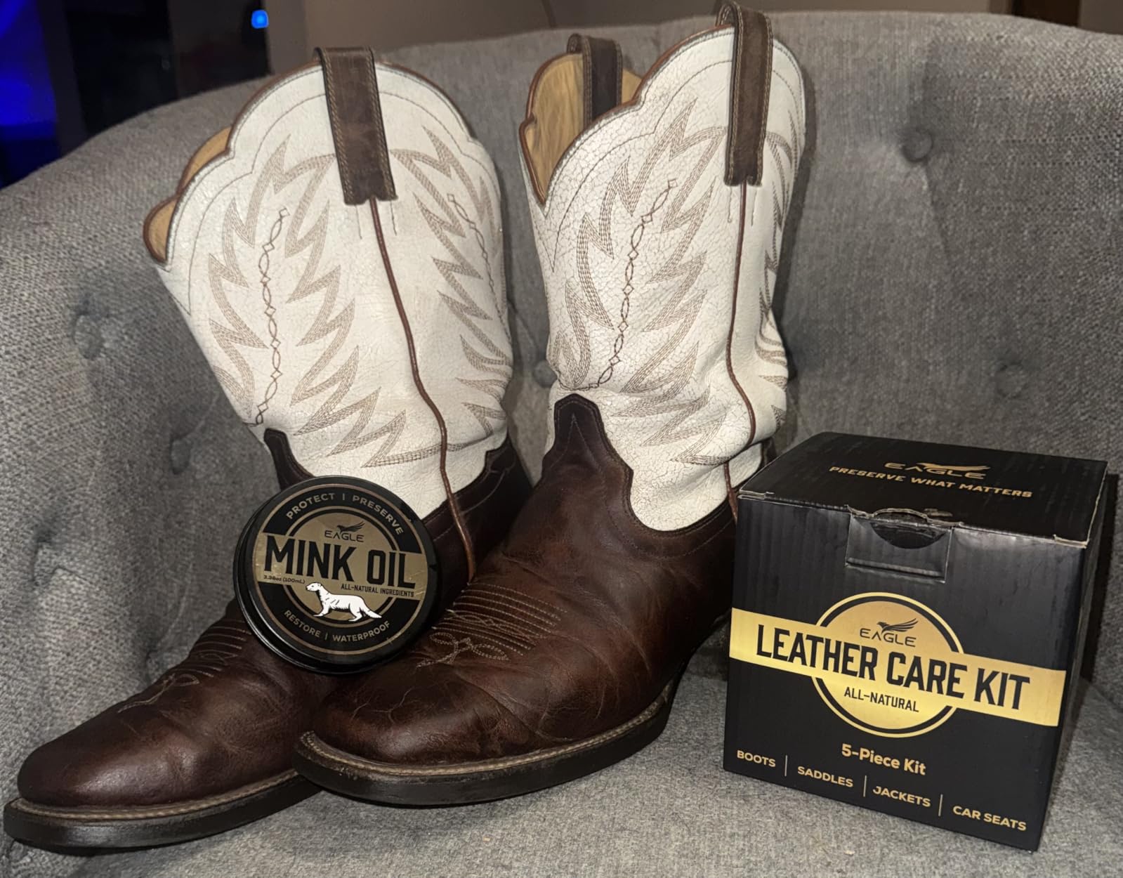 Leather Boot Care Kit - Mink Oil, Saddle Soap for Leather, Applicators & Cloth - Leather Care Kit, Boot Leather Care Kit, Leather Shoe Care Kit for Cowboy Boots, Work Boots, Shoes, and Tack customer photo 2