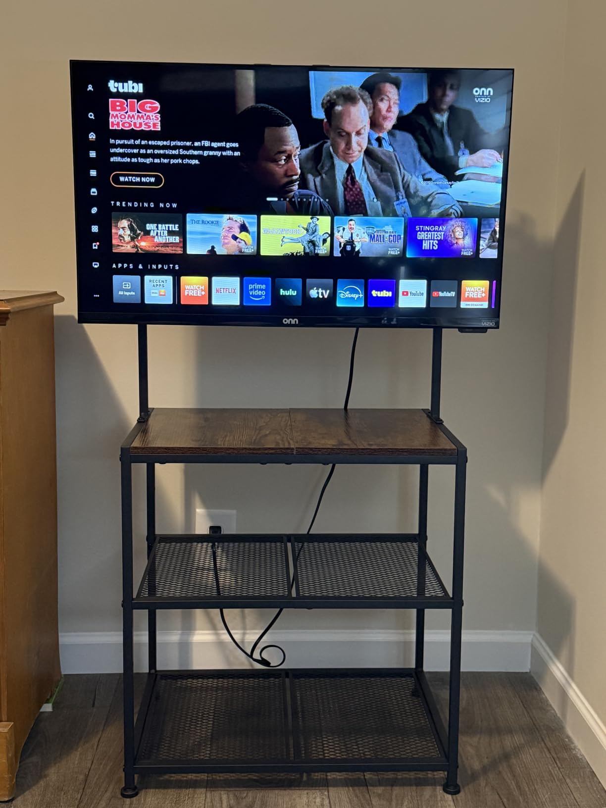 23 Inch to 50 Inch Floor Small Corner TV Stand with Storage Shelves for Living Room Bedroom, Universal Floor Television Stands with Mount, Rustic Brown Corner TV Table Desk Shelf for Small Space customer photo 2