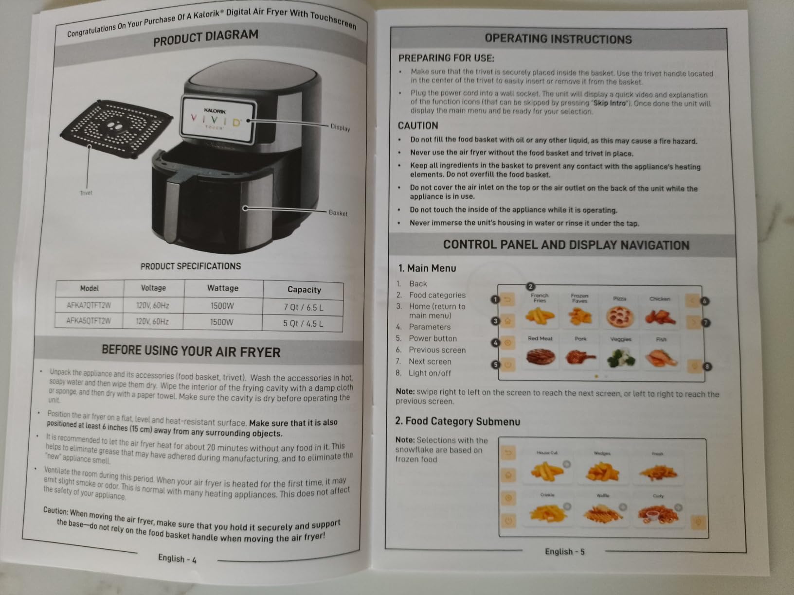 Kalorik Air Fryer VIVID TOUCH Series 7 Quart Capacity with High-Resolution Touchscreen 200 Cooking Presets in 12 Food Categories with View Window, 1500-Watts, Stainless Steel customer photo 1