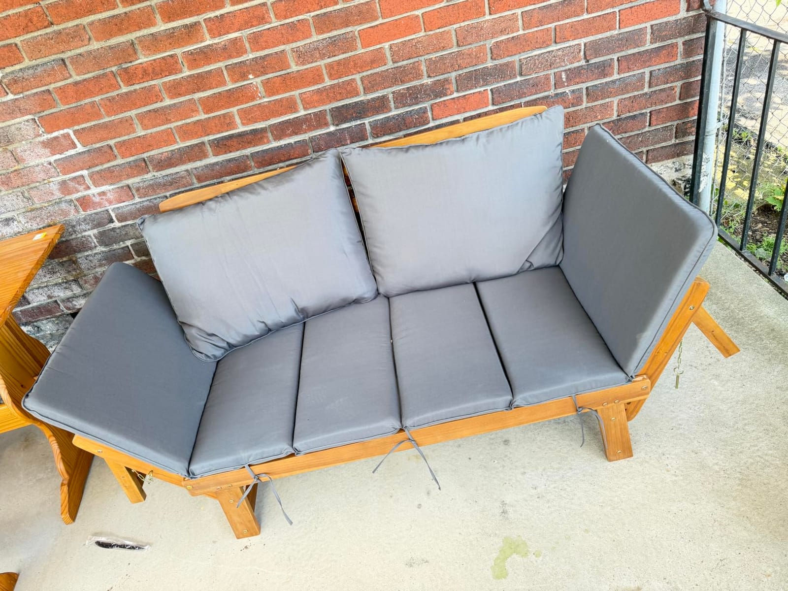 Devoko Outdoor Couch Acacia Wood Outdoor Sofa Balcony Furniture (White) | Adjustable Armrests Outdoor Furniture, Convertible Patio Couch with Removable Cushions & Pillows for Patio, Porch, Poolside customer photo 2