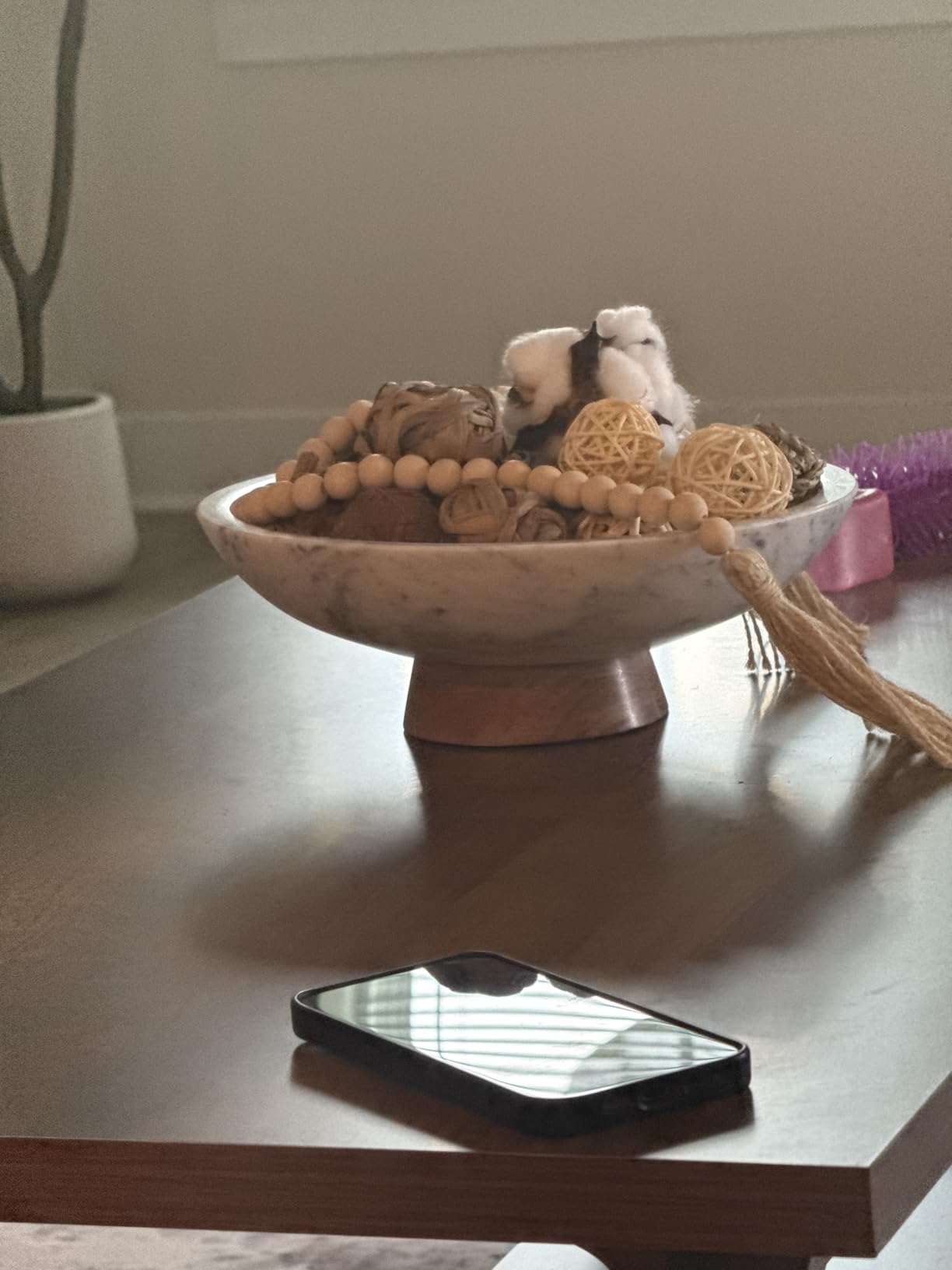 Cork & Mill Marble Decorative Bowl with Acacia Wood Pedestal, 11 Inch | Handcrafted Natural Stone Fruit Bowl for Kitchen, Potpourri, Catch All for Entryway, Dining Table Centerpiece Decor customer photo 1