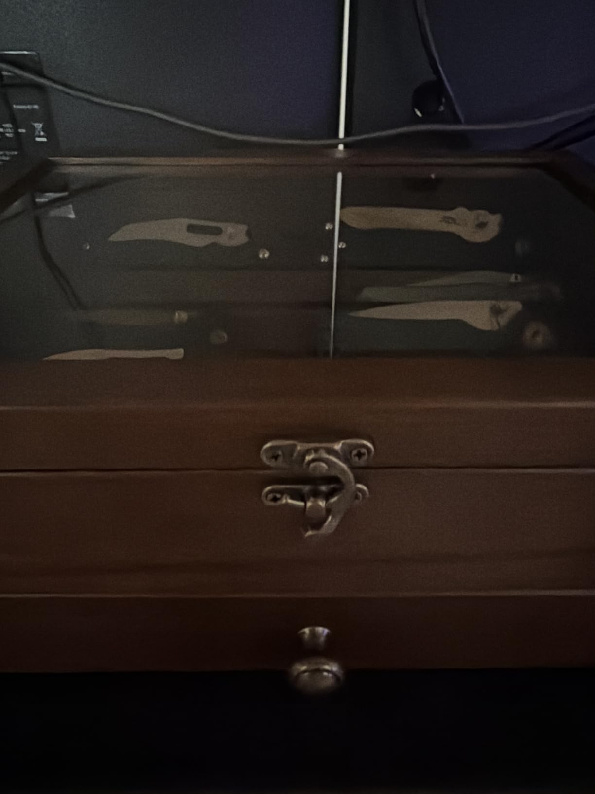 Knife Display Case, Knife Collection Display Holder with Glass Lid, 3-Layer Wooden Pocket Knife Case with Drawers (Walnut) customer photo 1