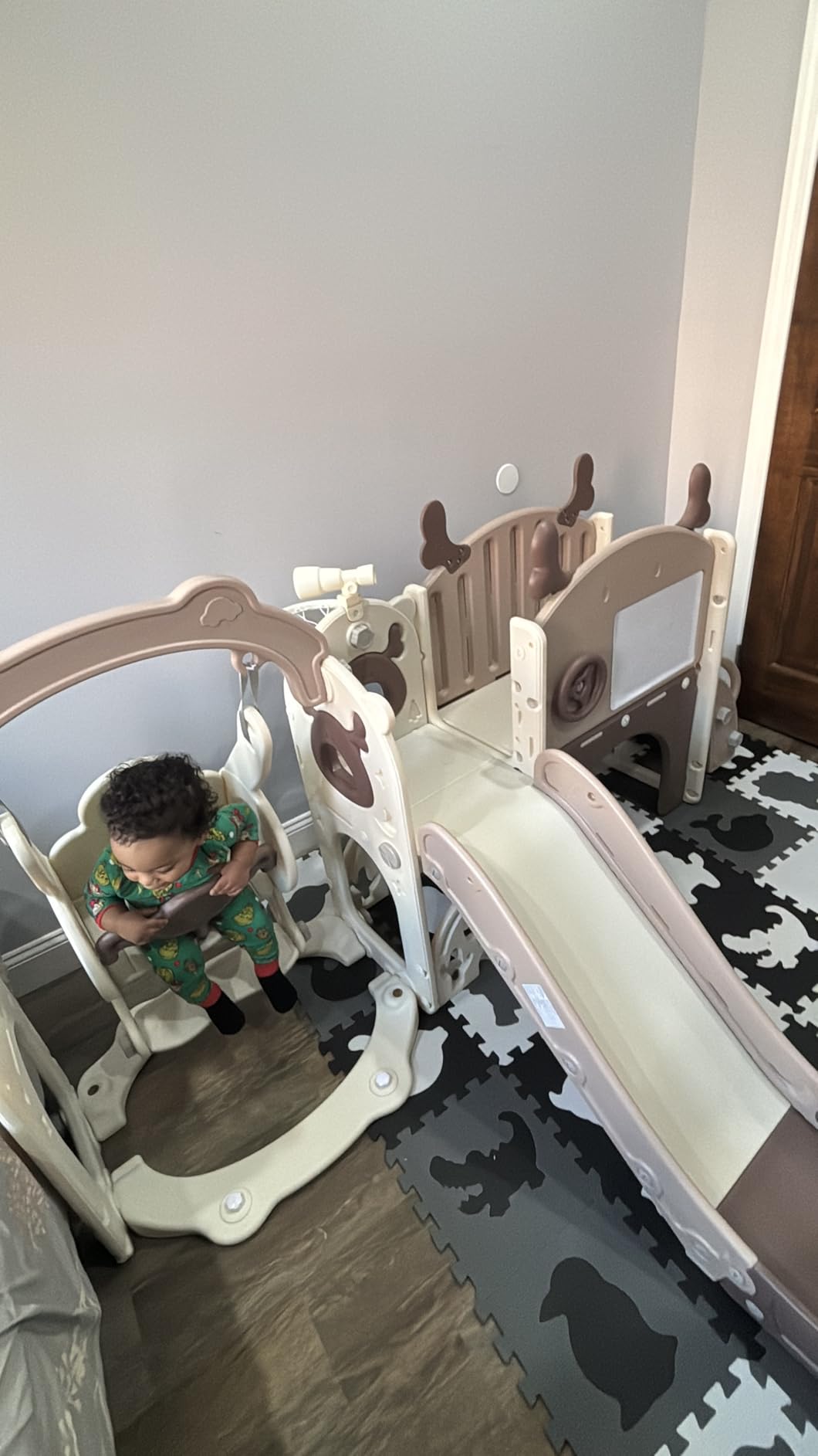 Mloong 12 in 1 Toddler Slide and Swing Set, Kids Slide for Toddlers 1-3 Years Old Baby, Indoor Outdoor with Basketball Hoop Drawing Golf for Kids Easy Assembly (Beige & Rosy Brown) (82x67x41in) customer photo 2
