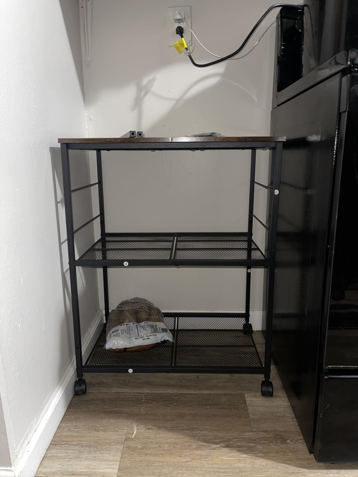 ThreeHio Rolling Kitchen Microwave Cart, 3 Tier Microwave Table Stand with Storage, Kitchen Utility Cart on Lockable Wheels, Small Coffee Station Shelf Rack Organizer for Living Room Office, Balcony customer photo 2
