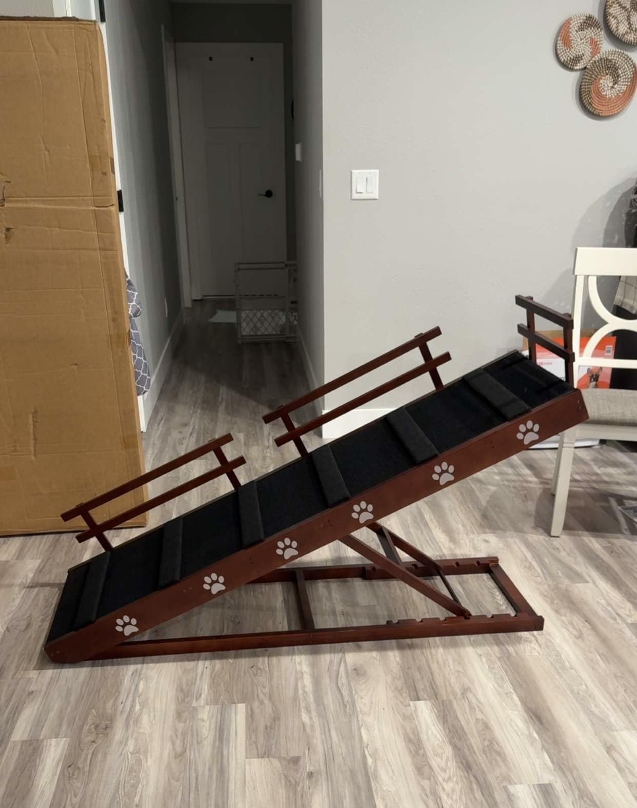 Efficraft 63 Inch Dog Ramp, 6 Height Adjustable Folding Ramp for High Beds | Portable wooden pet ramp with six adjustable heights from 19 to 40 inches, removable safety rails, and anti-slip surface customer photo 1