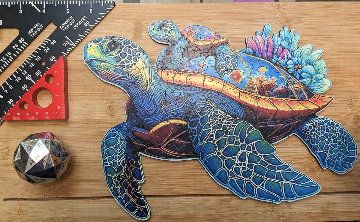 Wooden Jigsaw Puzzles for Adults Teens Kids, Parent & Baby Sea Turtle Wood Puzzle, Wooden Puzzles for Adults, Unique Animal Shaped Puzzle, Fun Challenging Family Games, 200pcs 11.5