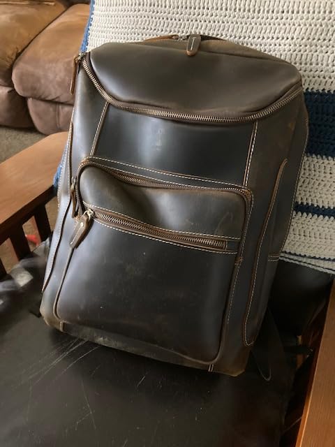 LANNSYNE Full Grain Leather Backpack For Men, 17