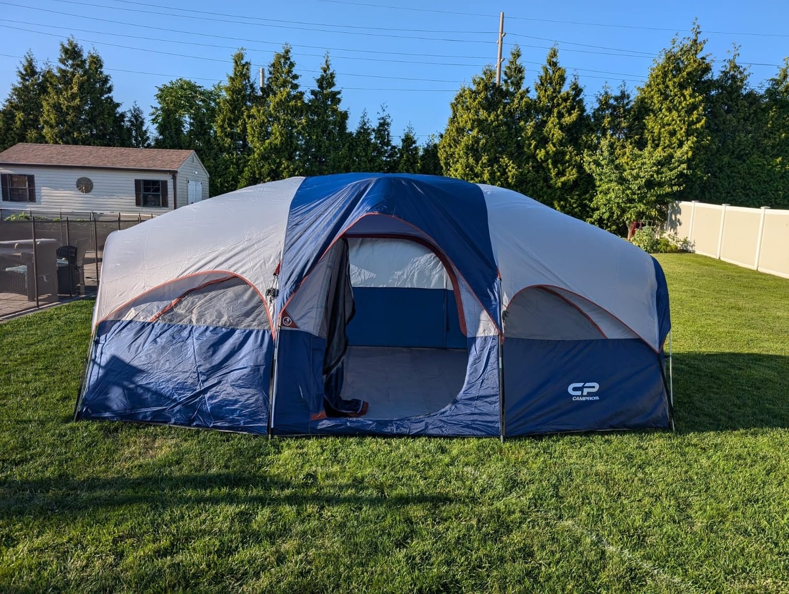 CAMPROS CP 8 Person Camping Tent, Room Divider, Rainfly, Weather Resistant | Family tent with 5 large mesh windows, double-layer design, and a carry bag, 14' x 9' x 72