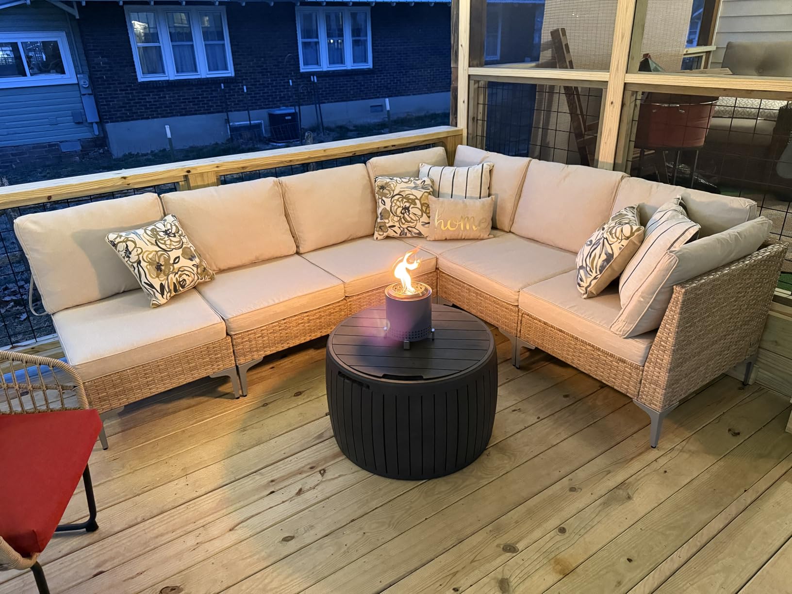 JOYURE 7 Piece Wicker Patio Furniture Set,Outdoor Conversation Sectional Sofa w/Coffee Table,All-Weather Outdoor Sofa with Thick and Anti-Slip Cushions for Deck,Poolside,Garden,Beige customer photo 1