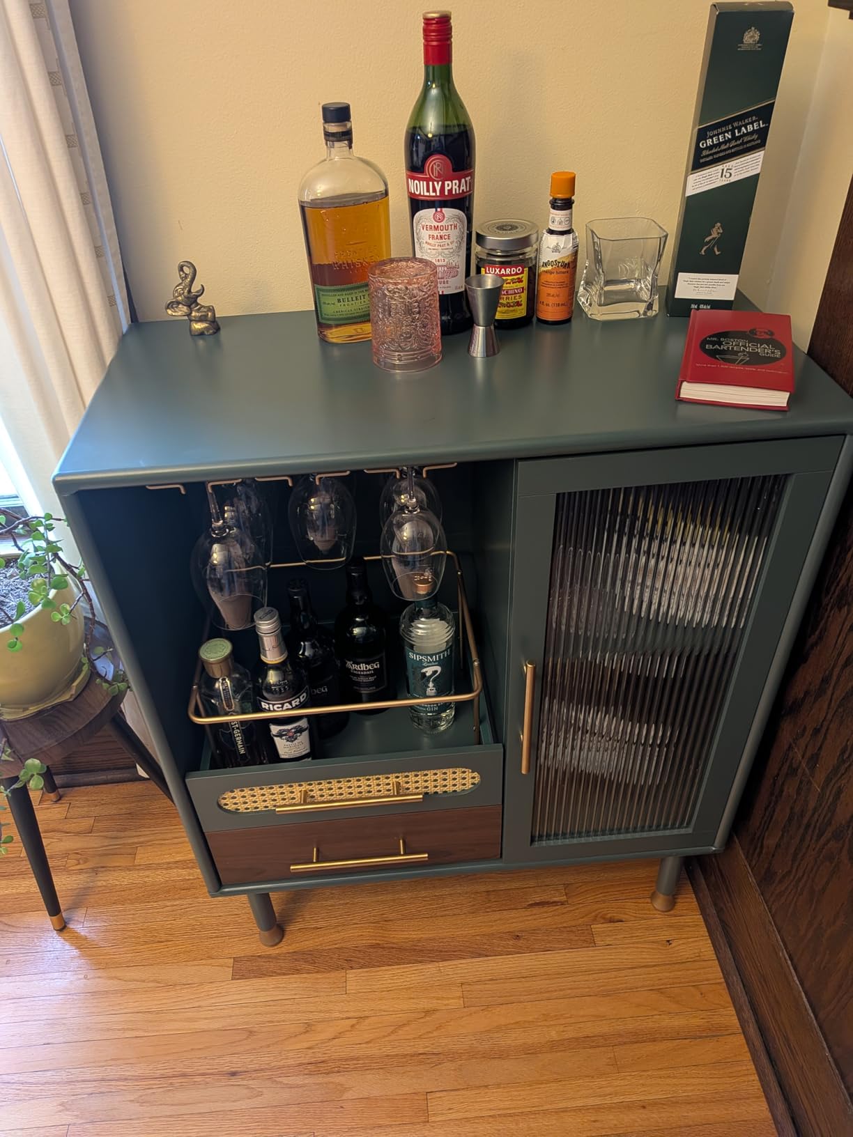 ARTPOWER Modern Coffee Bar Cabinet with Pull-Out Wine Storage, Green | Bar Cart with Wine Glass Rack and Drawers, Liquor Cabinet for Kitchen, Dining Room, Living Room customer photo 1