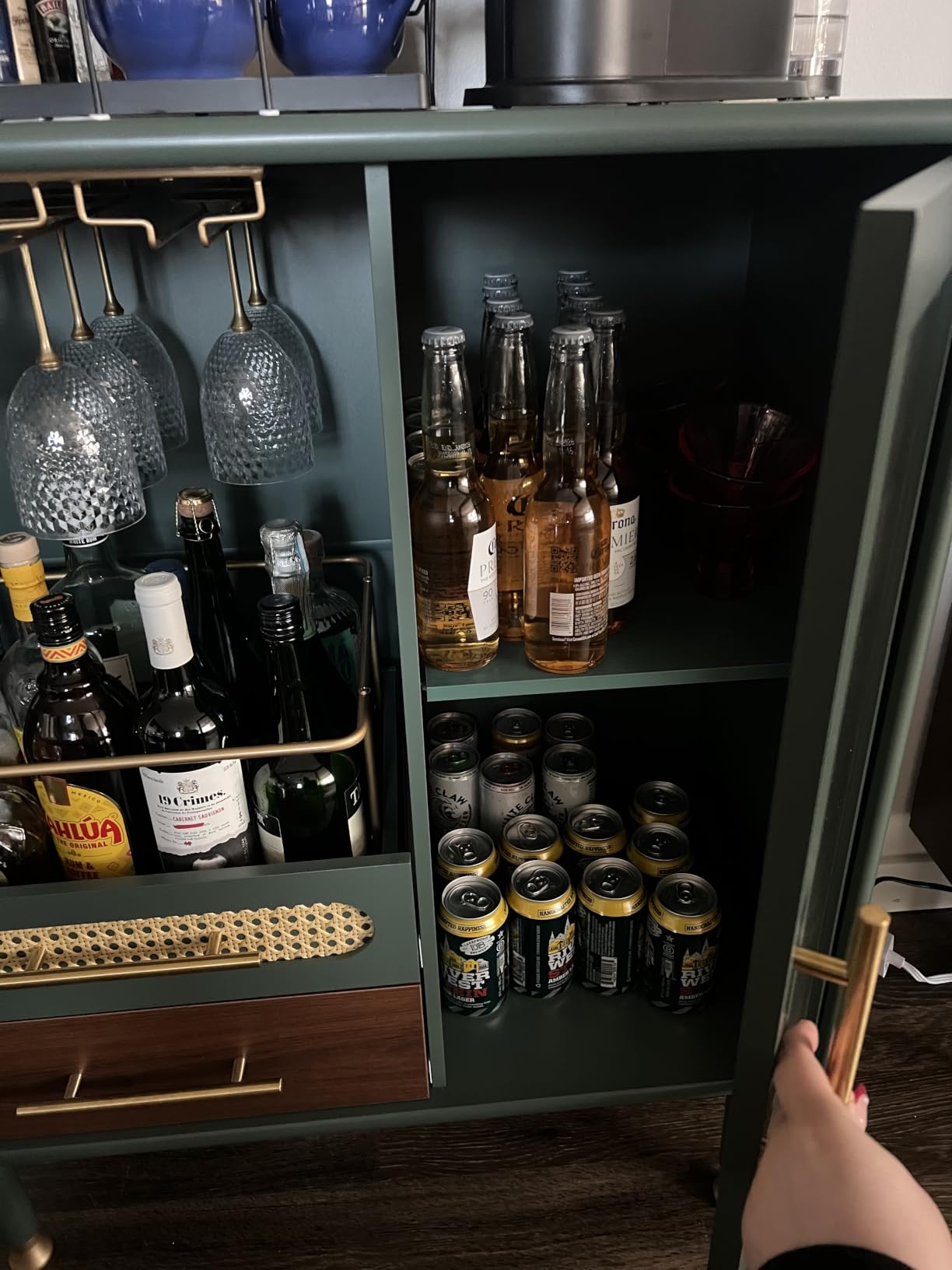 ARTPOWER Modern Coffee Bar Cabinet with Pull-Out Wine Storage, Green | Bar Cart with Wine Glass Rack and Drawers, Liquor Cabinet for Kitchen, Dining Room, Living Room customer photo 2