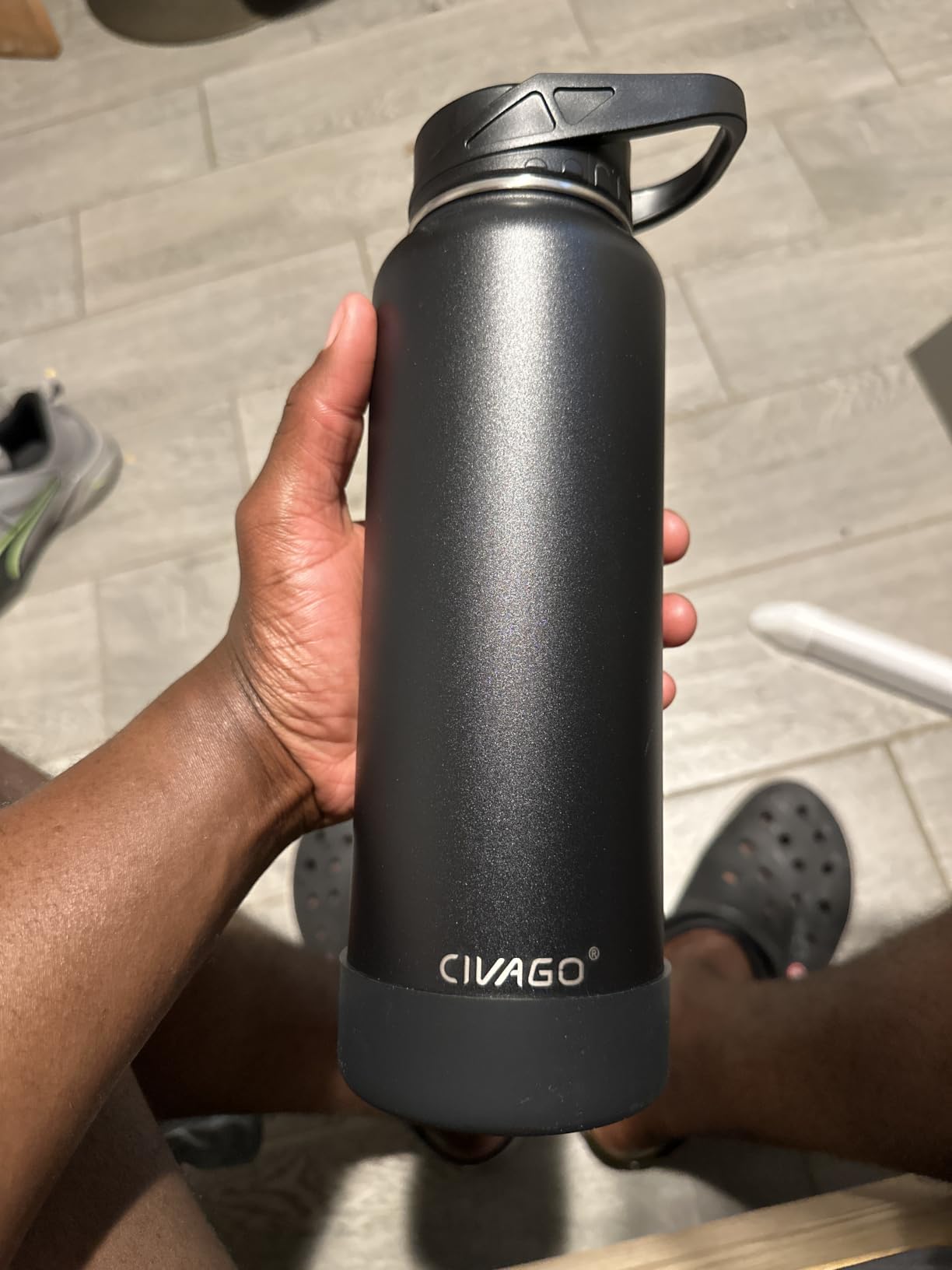 CIVAGO Gallon Insulated Stainless Steel Water Bottle With Straw and 3 Lids | 128 oz Large Metal Water Jug Big Leakproof Reusable Wide Mouth Thermal Flask with Silicone Boot and Strap, BPA-Free, Black customer photo 1