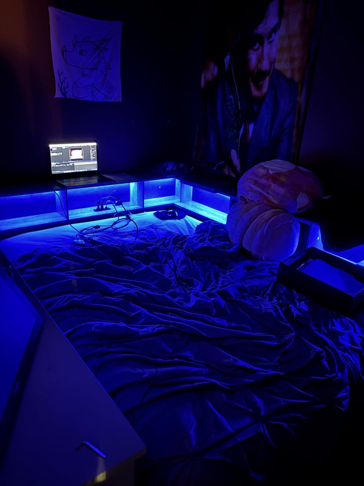 DICTAC Twin Corner Bed Frame with Bookcase Storage and Led Lights Twin Size Metal Platform Bed Frames with Storage Drawers and Charging Station Twin Size Daybed for Kids and Teen,Kids Bed Frame,Black customer photo 2
