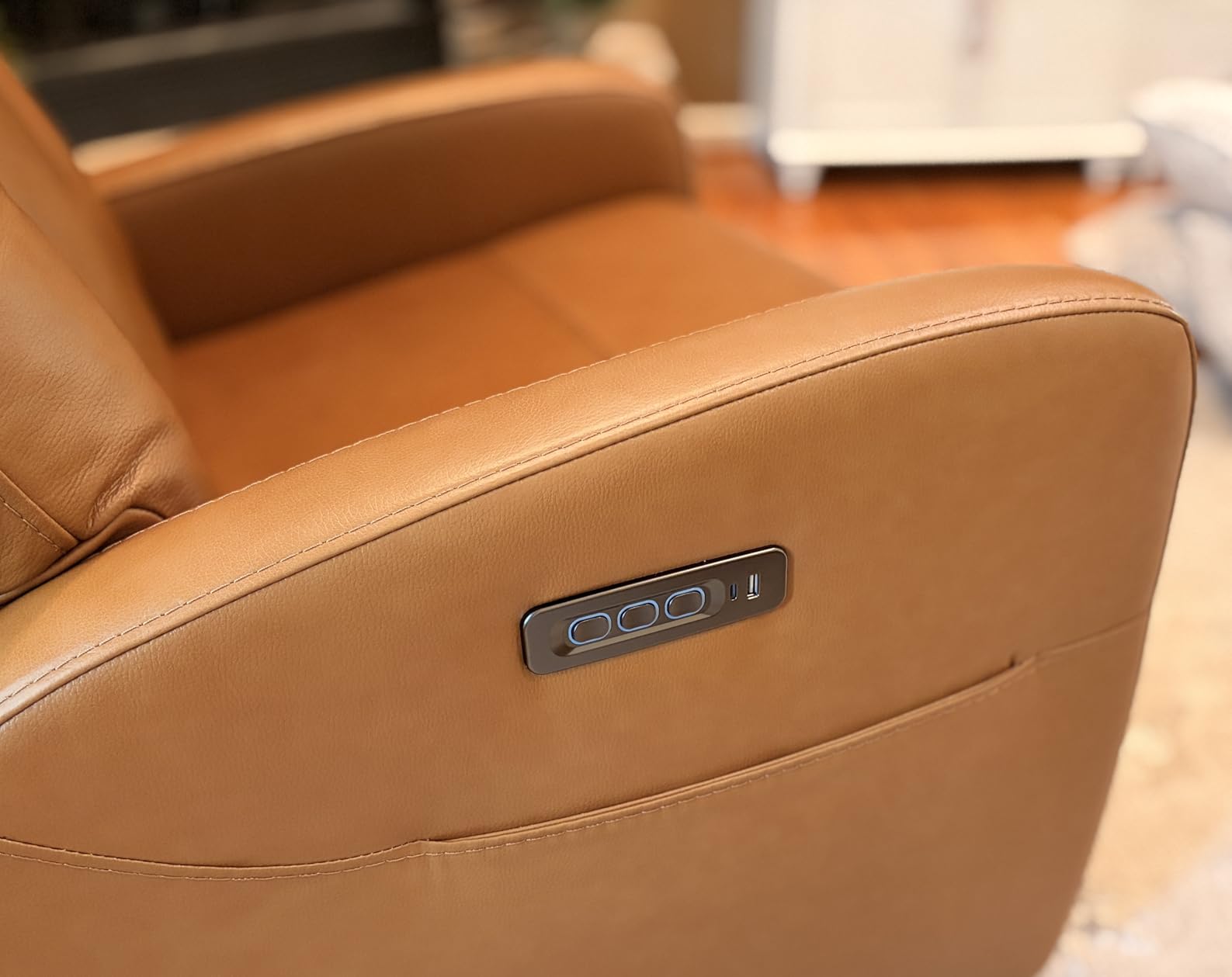 CHITA Genuine Leather Power Recliner Chair, Swivel Rocker, Saddle Brown | Electric Triple Motor Rocker Recliner for Living Room with Adjustable Headrest / Lumbar Support, USB & Type-C Charging Ports customer photo 2