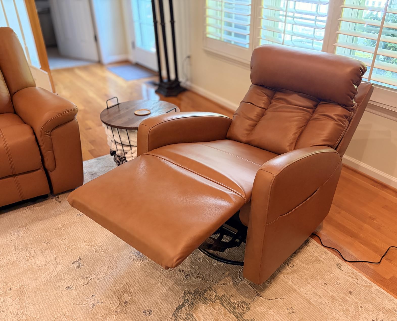CHITA Genuine Leather Power Recliner Chair, Swivel Rocker, Creamy Grey | Electric Triple Motor Rocker Recliner for Living Room with Adjustable Headrest / Lumbar Support, USB & Type-C Charging Ports customer photo 1