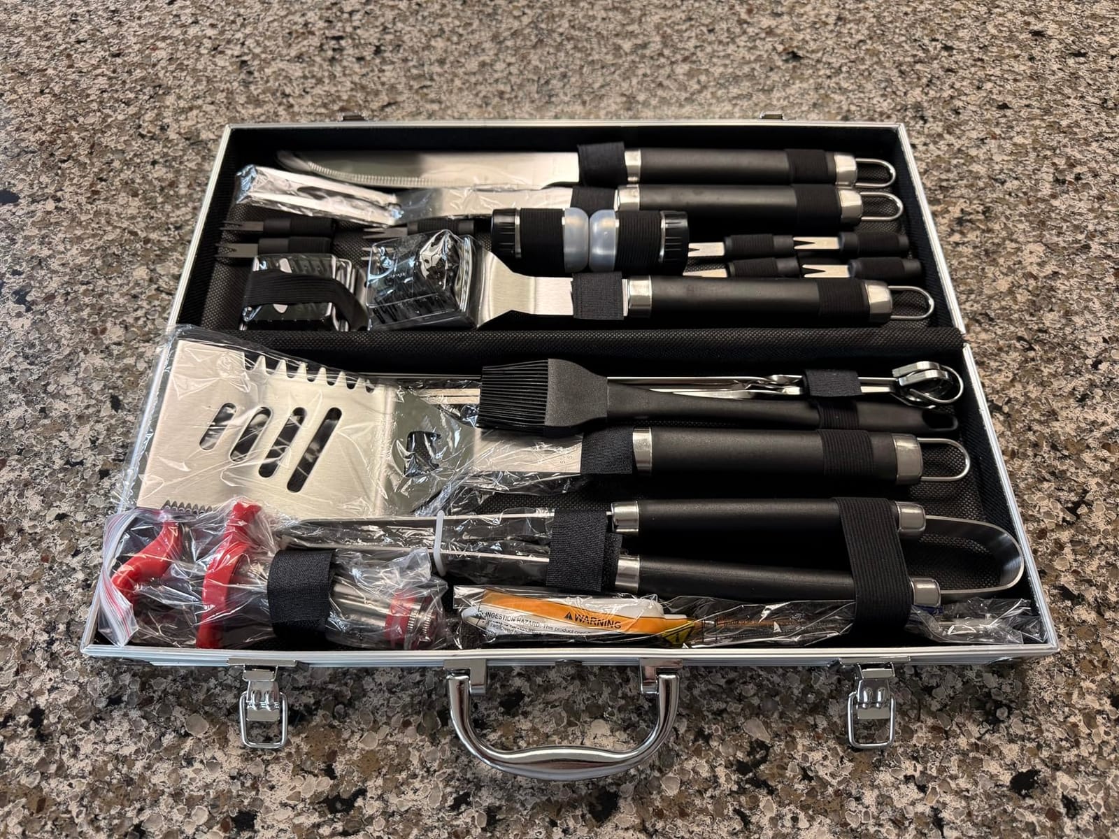 grilljoy 24PCS BBQ Grill Tools Set with Meat Thermometer and Injector - Extra Thick Stainless Steel Fork, Spatula and Tongs - Complete BBQ Accessories - Perfect Grill Gifts for Father's Day customer photo 1