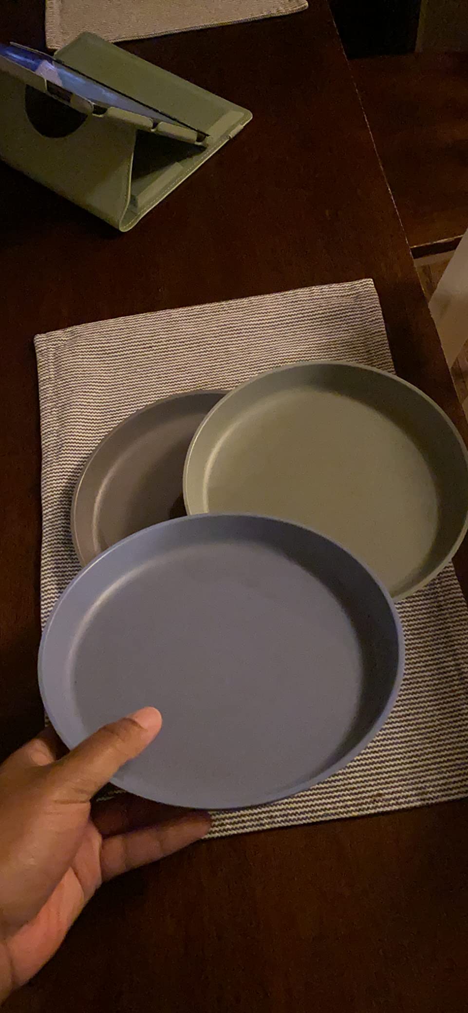 WeeSprout Bamboo Plates, Set of 4, Kid-Sized Dinnerware, Dishwasher Safe Melamine Dishware (Pastel Blue, Mint, Purple & Pink, Without Lids) customer photo 1