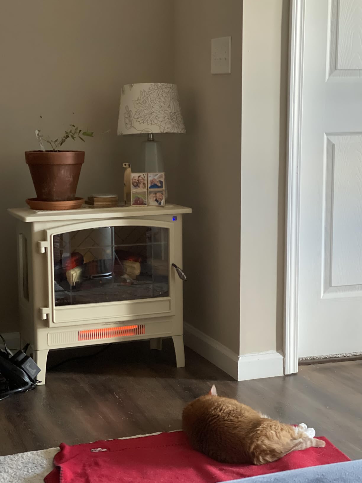 Country Living Infrared Freestanding Electric Fireplace Stove Heater in Cream | Multiple Flame Colors, Metal Design with Faux Wooden Logs | Alexa/WiFi Enabled - Remote Included customer photo 2