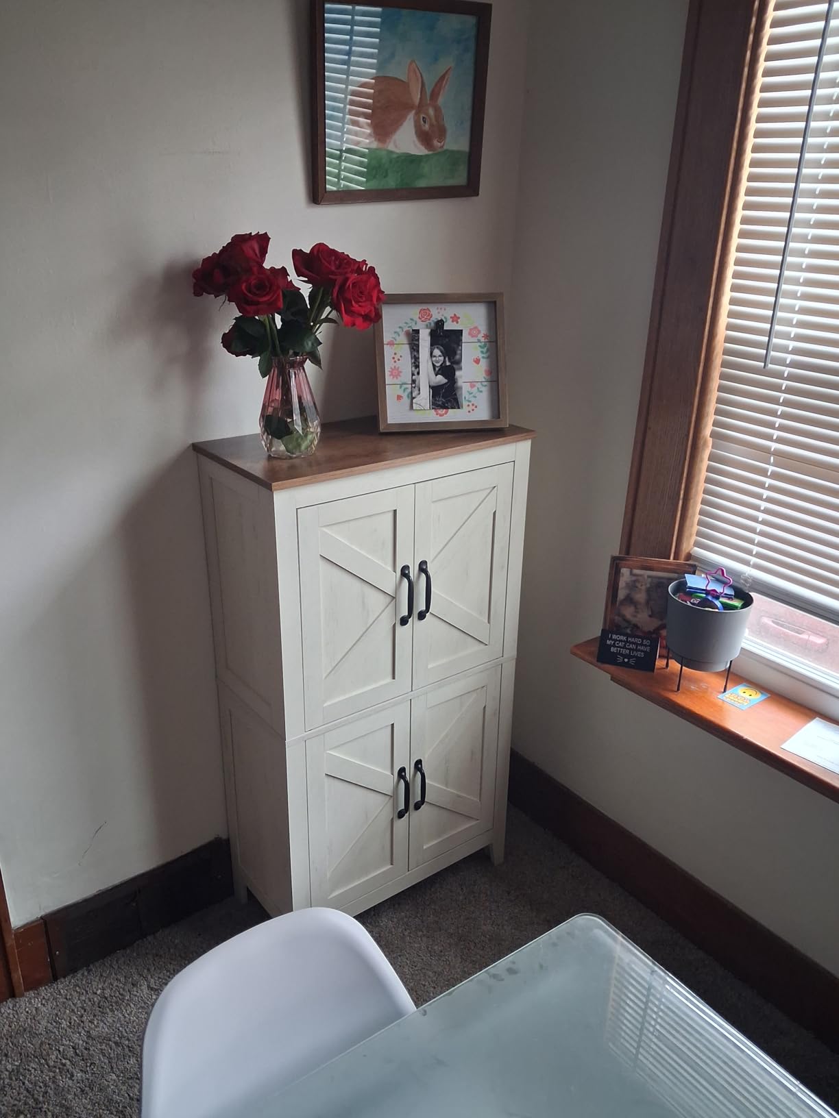 VASAGLE LIRY Collection - Farmhouse Storage Cabinet, Bathroom Floor Cabinet with Barn Doors, Freestanding Kitchen Pantry, Adjustable Shelves, for Dining Room, Living Room, Rustic White, UBBK773W01 customer photo 2