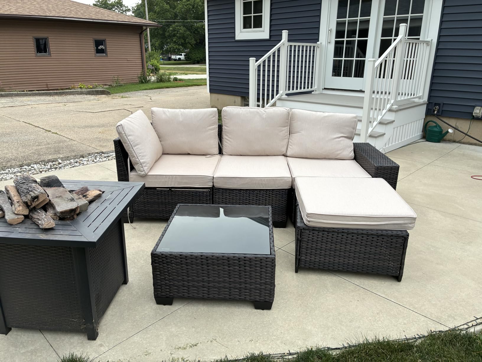 Patio Furniture Set, 6 Pieces Outdoor Couch Sofa with Wider Armrests & Glass Coffee Table, Outdoor Sectional Furniture with Thick Cushions for Party, Poolside,Garden-Beige customer photo 1