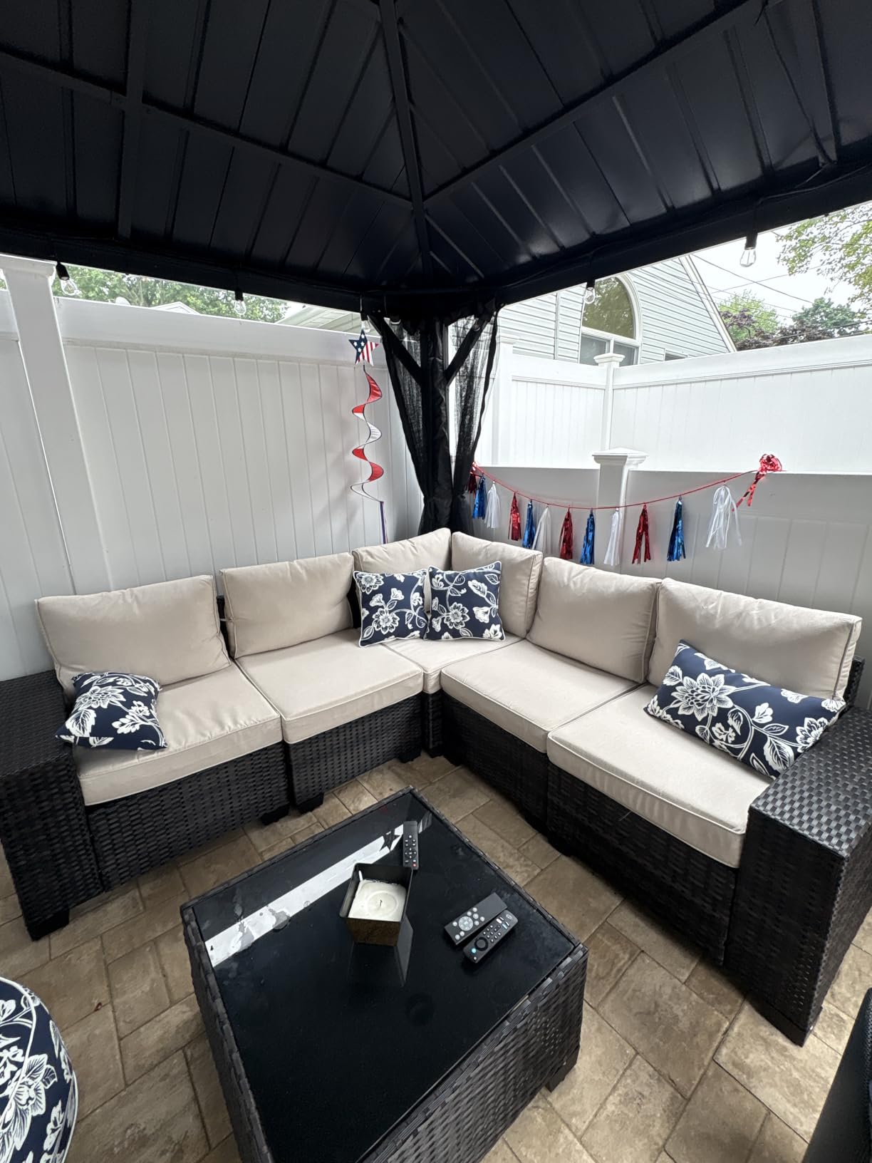 Patio Furniture Set, 6 Pieces Outdoor Couch Sofa with Wider Armrests & Glass Coffee Table, Outdoor Sectional Furniture with Thick Cushions for Party, Poolside,Garden-Beige customer photo 2