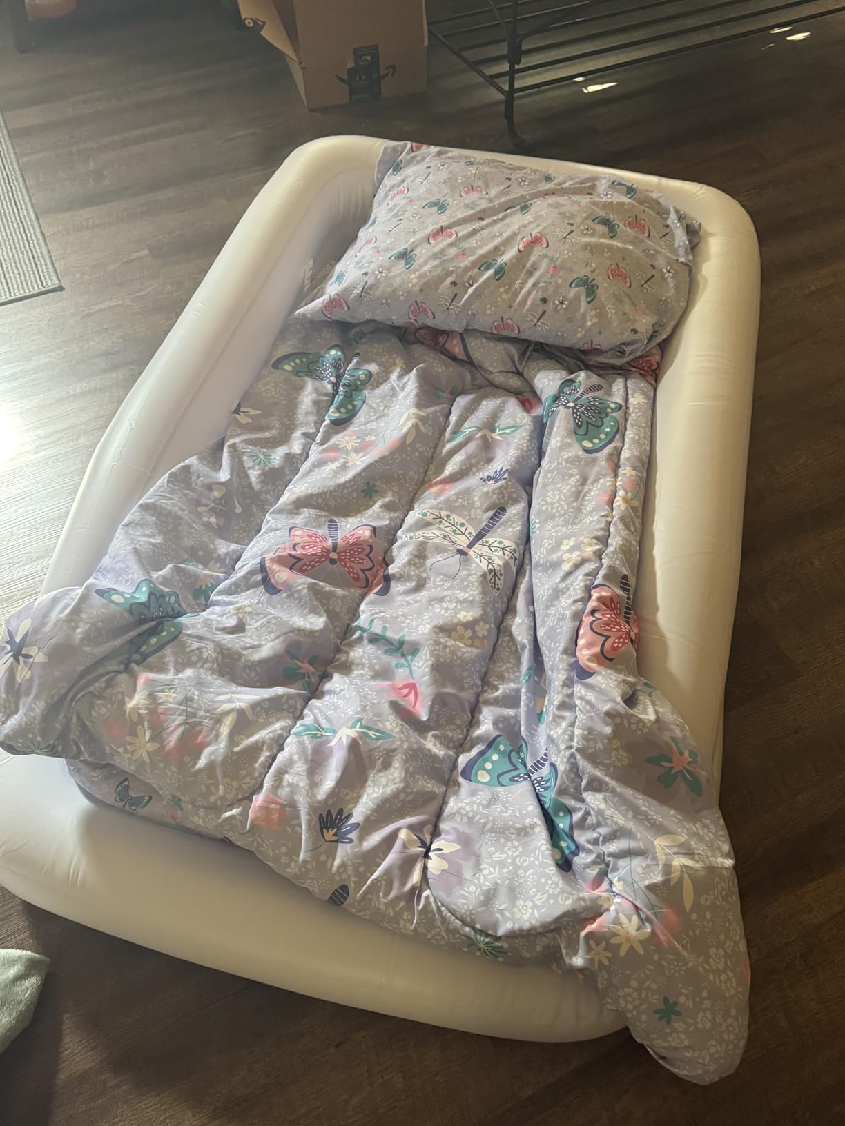 COMMOUDS Portable Toddler Travel Bed with Safety Bumpers, Inflatable Kids Air Mattress with Electric Pump, Baby Blow up Mattress, for Grandma's Home Camping Vacation customer photo 2