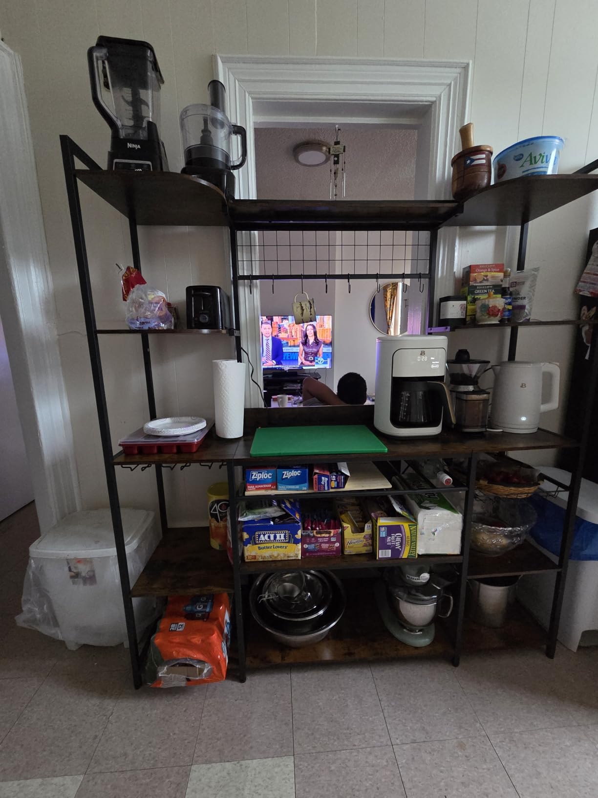 IRONCK 62.4-Inch Bakers Rack with Power Outlets and Wine Storage | Microwave Stand with 5 shelves, Coffee Bar with 3 AC outlets, Wine Rack, Basket, and S-hooks customer photo 1