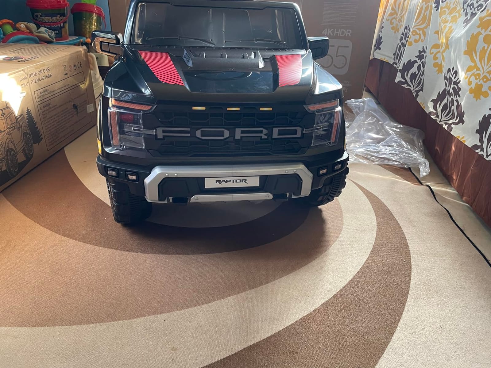 First Ride On 12V Licensed Ford F-150 Raptor Kids Ride on Toy, Ride on Truck with Parent Remote Control, Electric Car for Kids with Truck Bed Storage, 3 Point Safety Belt, LED Lights (Black) customer photo 2