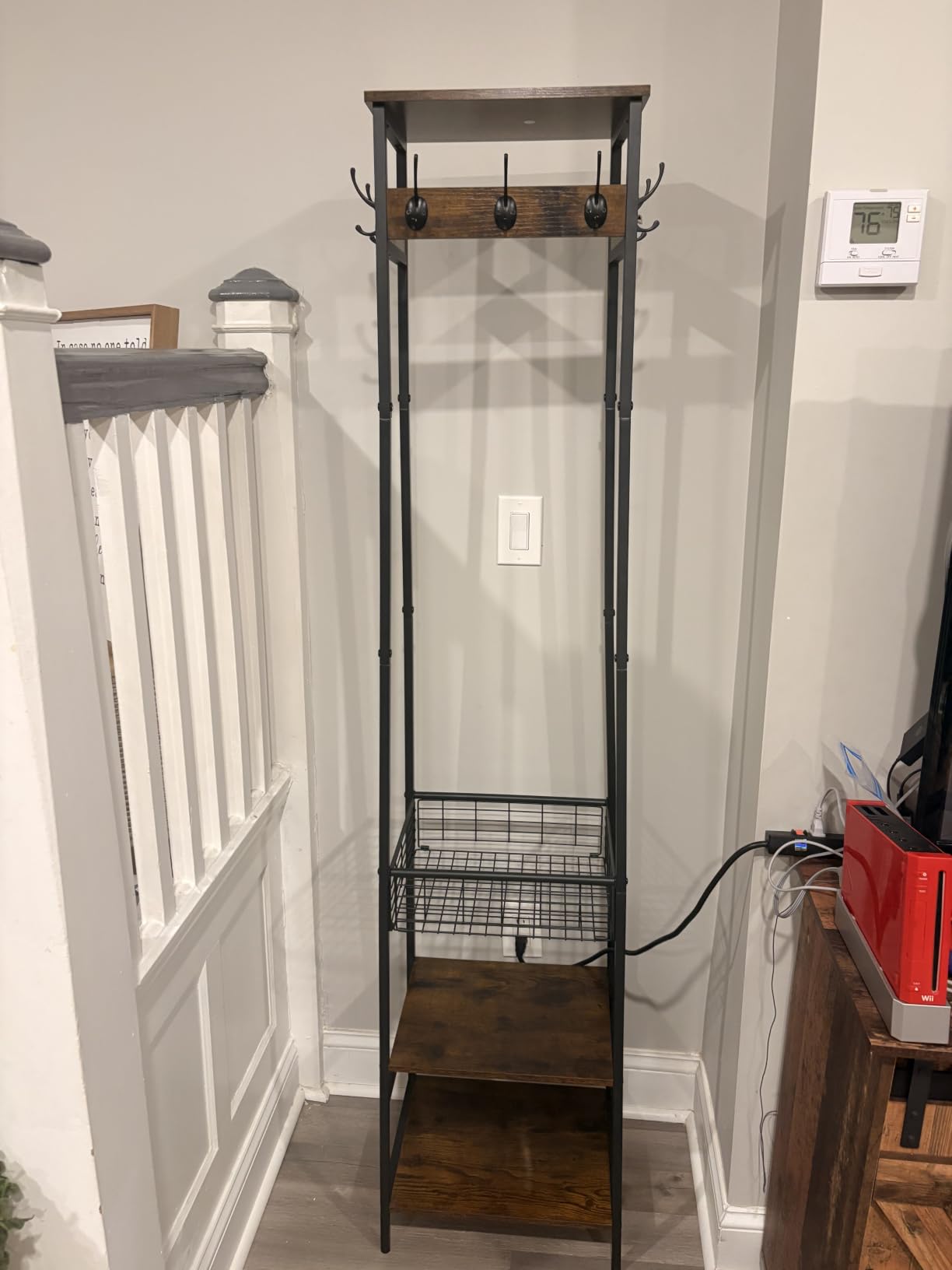 Coat Rack Freestanding with 3 Shelves and 7 Hooks | Coat Stand, Hall Tree Free Standing, Industrial Style, Rustic Brown and Black customer photo 2