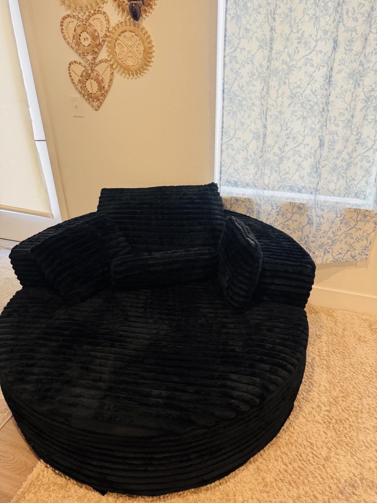 Oversized Round Chaise Longue Chair Indoor, Modern 55-inch Upholstered Corduroy Deep Seat Circle Single Cloud Lounge Floor Sofa Chair customer photo 2