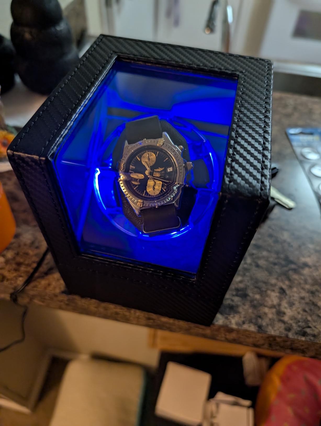 Watch Winder for Automatic Watches, 4 Modes Single Watch Winder with LED | 4 Modes, Japanese Quiet Motor, Type-C Adapter or Battery Powered, Automatic Watch Winder box for Men, Watch Rotator UJWW006C customer photo 2
