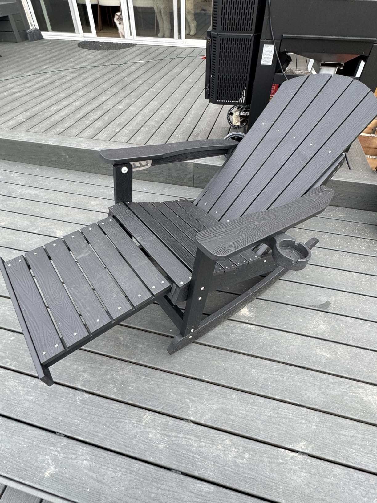Adirondack Rocking Chairs Set of 2, with Footrest, All-Weather, Black | 5-Level Adjustable Backrest, Retractable Ottoman & Cup Holder, Like Real Wood, for Outdoor/Patio/Porch, Heavy Duty, 400 lbs customer photo 1