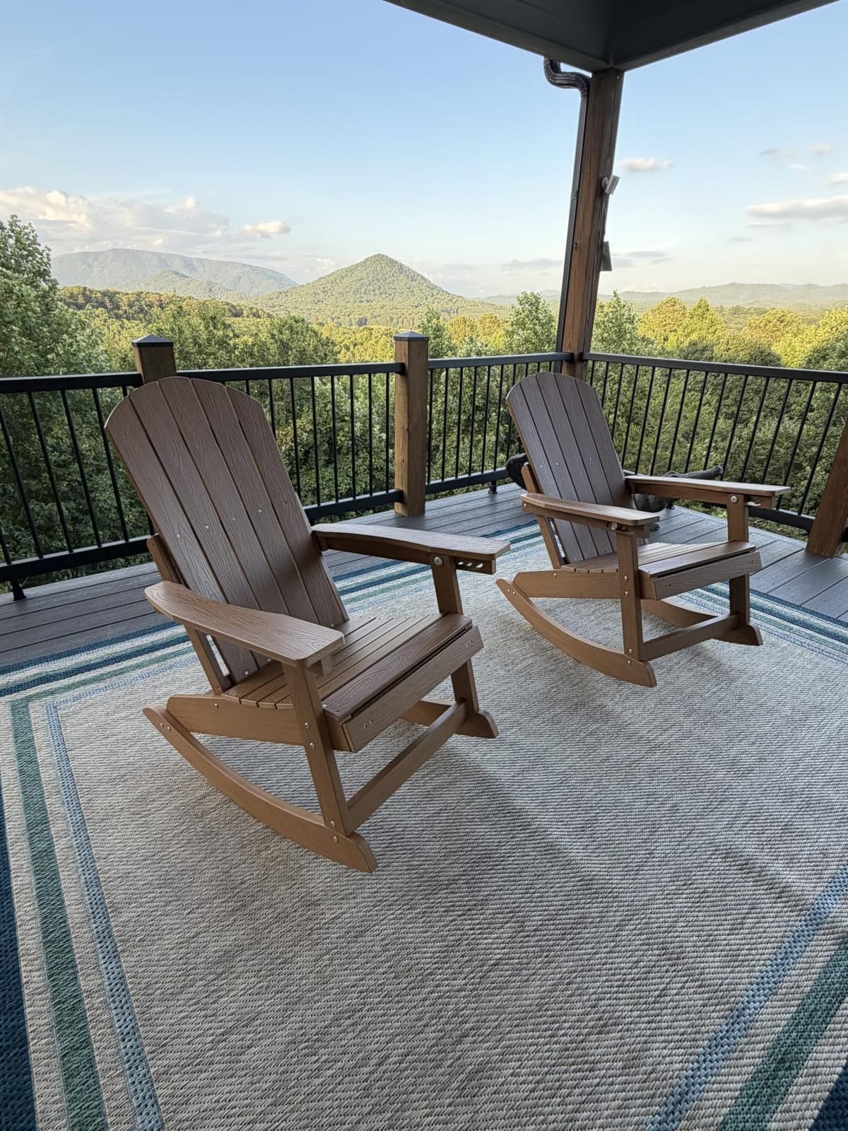 Adirondack Rocking Chairs Set of 2, with Footrest, All-Weather, Black | 5-Level Adjustable Backrest, Retractable Ottoman & Cup Holder, Like Real Wood, for Outdoor/Patio/Porch, Heavy Duty, 400 lbs customer photo 2