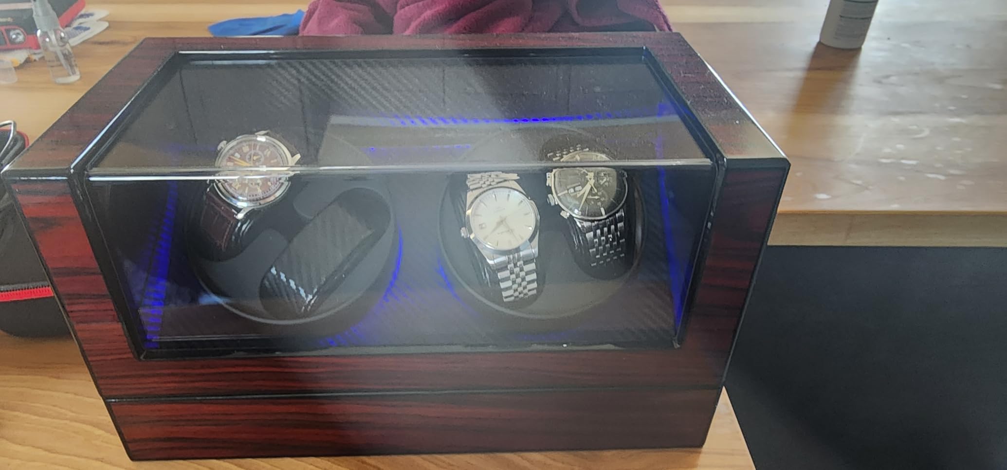 ANWBROAD Watch Winders For Automatic Watches, Watch Turner For Automatic | Automatic Watch Winder Box With LED Light, 4 Watch Winder, 4 Watch Rotator And Super Quiet Motor And 4 Rotation Mode, UJWW011Y customer photo 2
