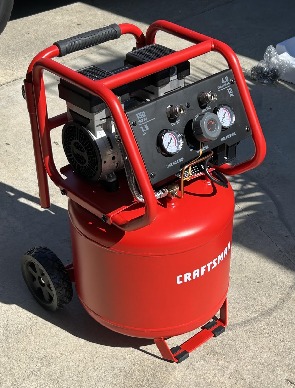 CRAFTSMAN Air Compressor 12 Gallon Ultra Quiet Oil-Free 1.5 HP Max 150 PSI Vertical Tank customer photo 1