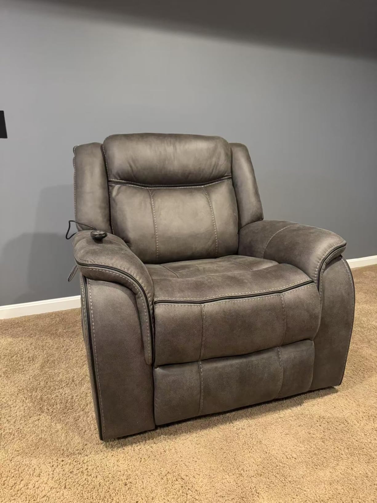Massage Recliner Chair with Heat Comfy Leather Wall Hugger Recliners Manual | 39 Wide Manual Reclining Ergonomic Lounge Chair for Adults, Overstuffed Wall Hugger Recliners for Living Room, Grey customer photo 1