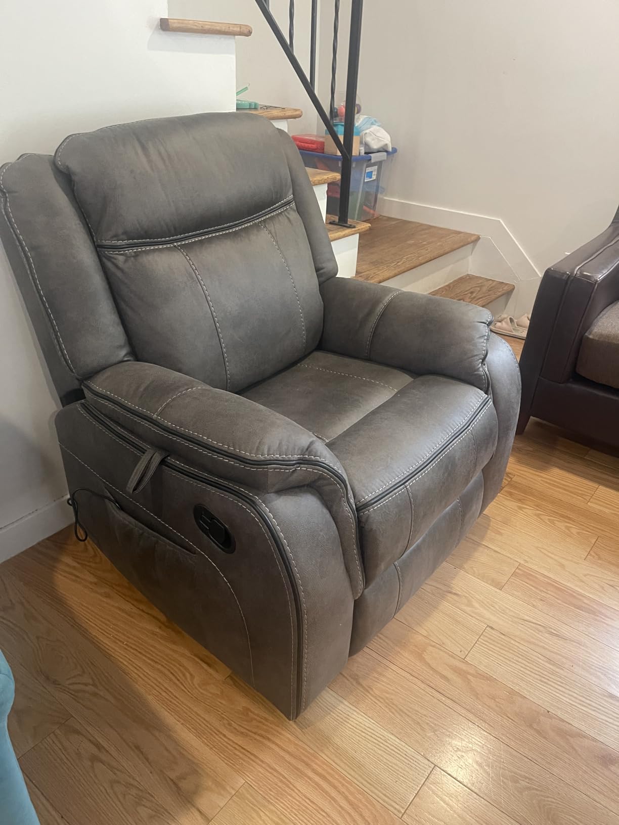 Massage Recliner Chair with Heat Comfy Leather Wall Hugger Recliners Manual | 39 Wide Manual Reclining Ergonomic Lounge Chair for Adults, Overstuffed Wall Hugger Recliners for Living Room, Grey customer photo 2