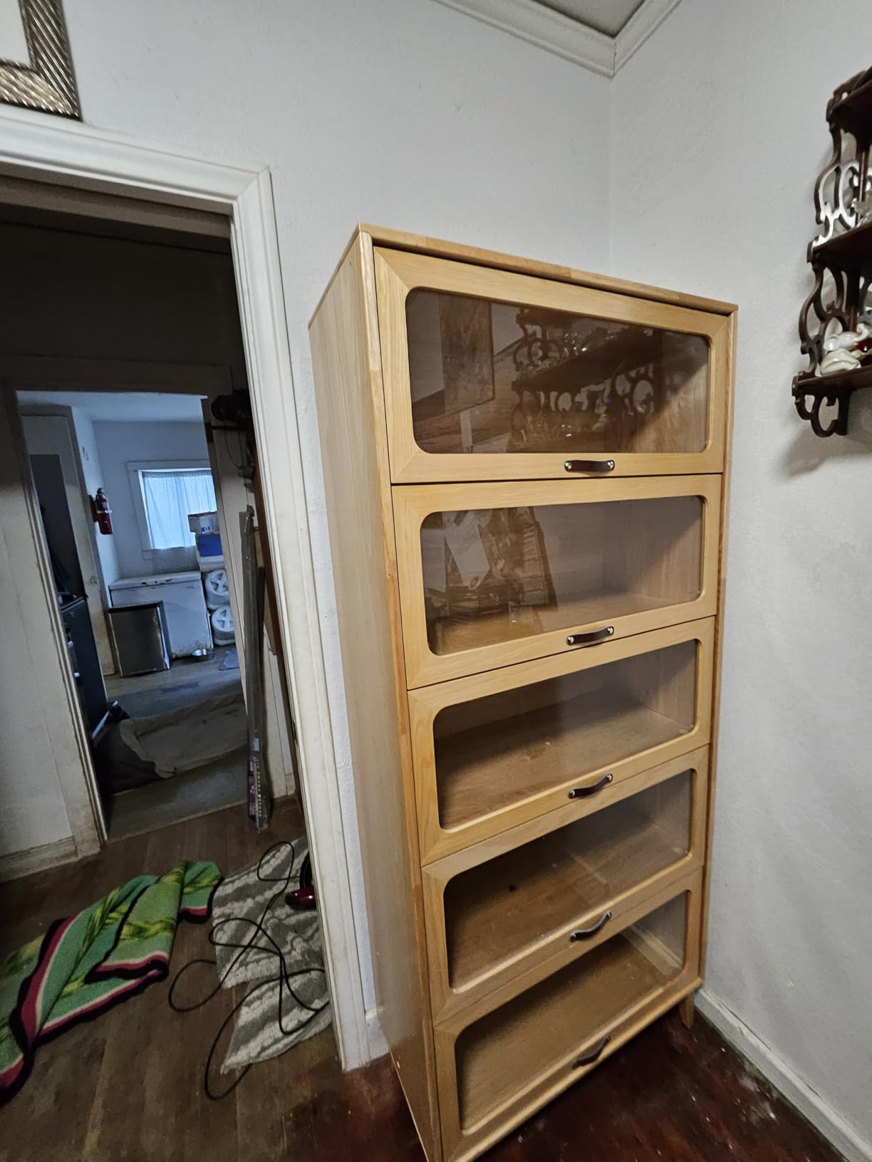 Solid Wood Book Case 5 Tier Bookcase with Tempered Clear Glass Flip-Up Doors Bookshelves Brown natural wood Bookshelf Versatile Pantry Cabinet with Storage Home Office customer photo 1