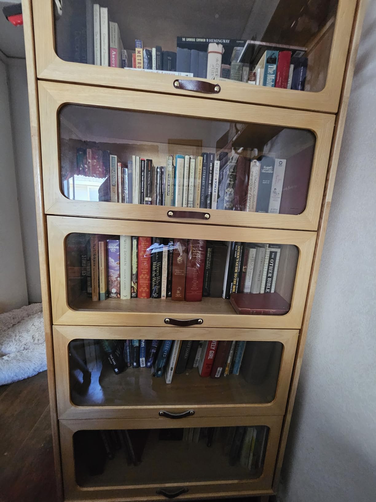 Solid Wood Book Case 5 Tier Bookcase with Tempered Clear Glass Flip-Up Doors Bookshelves Brown natural wood Bookshelf Versatile Pantry Cabinet with Storage Home Office customer photo 2