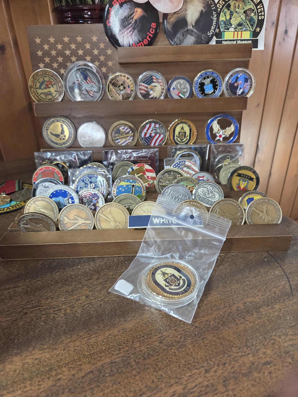 Challenge Coin Display, Walnut Military Coin Holder Tabletop Case | Large Slotted Stand Hold 80 Multi Coins 3+8 Racks Solid Wood Gift for Navy Army Police Veterans Collection Desktop Decorative customer photo 1