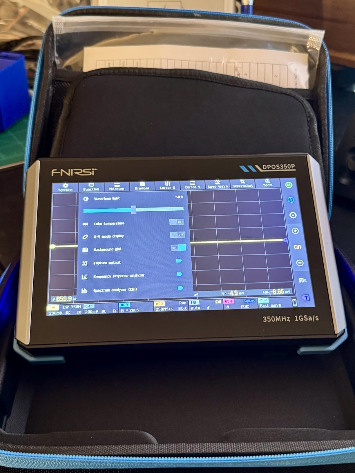 FNIRSI DPOS350P 4-in-1 350MHz Digital Oscilloscope 2 Channel, 1 GSa/s | Spectrum Analyzer, Frequency Response Analyzer, DDS Signal Generator, Digital Phosphor, USB-C Rechargeable, 7