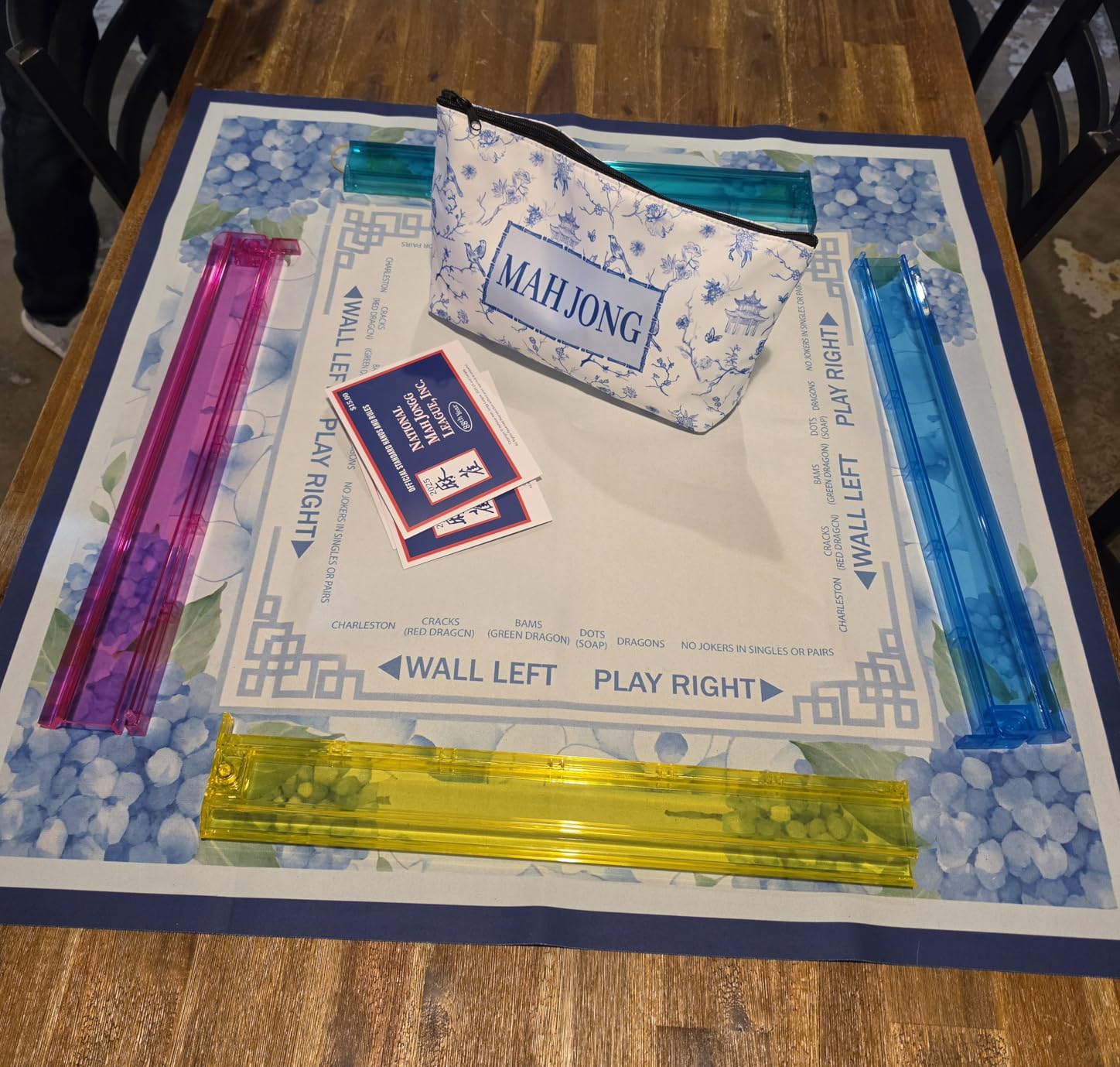 TIASUSAN American Mahjong Tile Set, 166 Blue Tiles, Bag and Mahjong Accessories, 4 All-in-One Rack/Pushers, Mahjong Set Complete customer photo 2